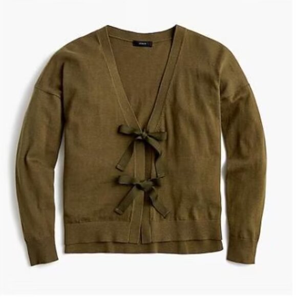 J. Crew Sweaters - NWOT J Crew Bow-Front Cardigan Sweater in Frosty Olive Size XL